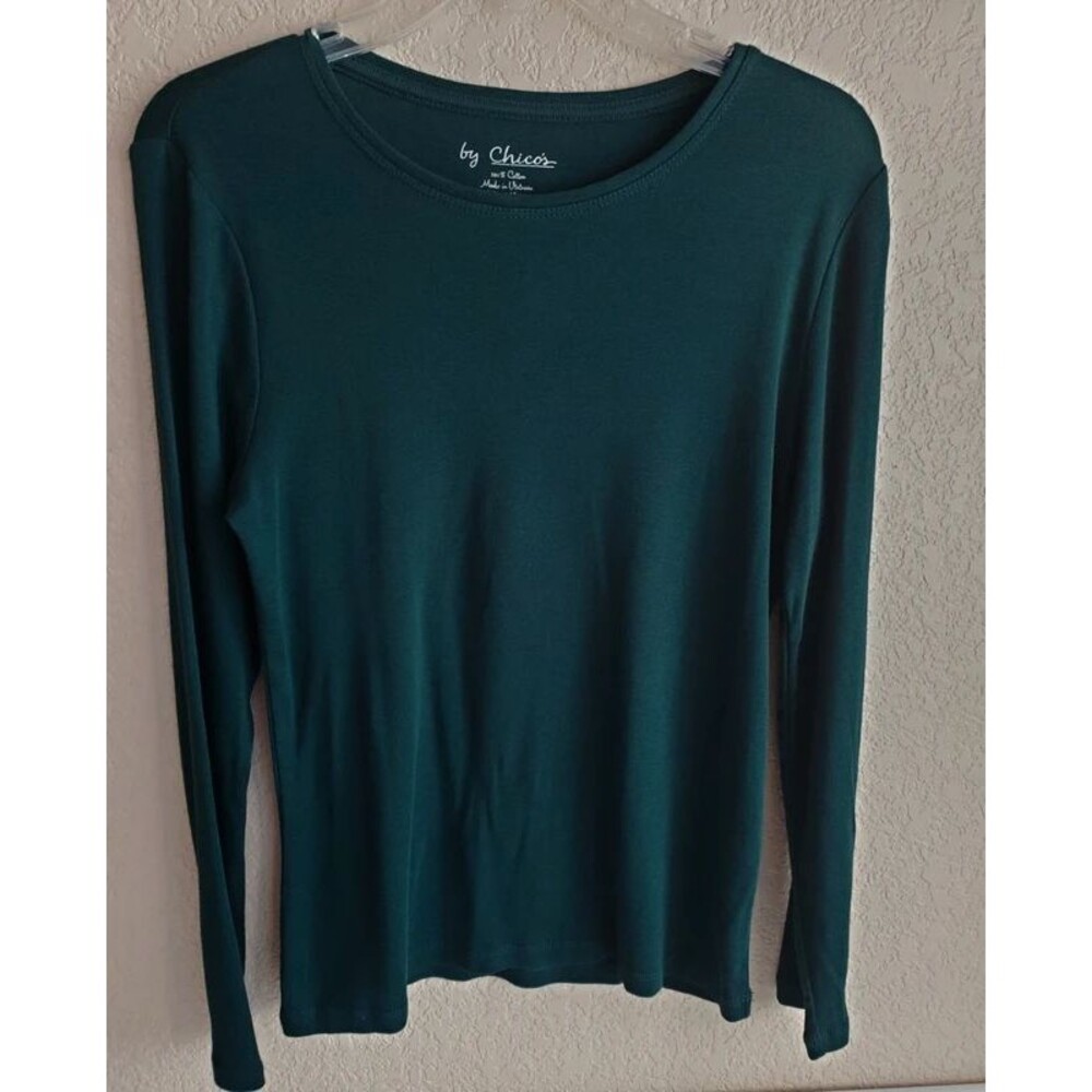 Chico's long sleeve T-shirt Basic Casual Rond Neck Forest Green 100% Cotton S